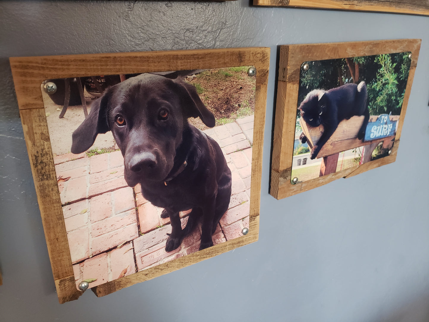 metal print on reclaimed wood