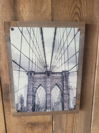 metal print on reclaimed wood
