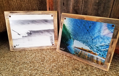metal print on reclaimed wood