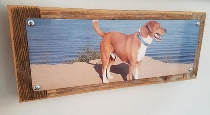 metal print on reclaimed wood